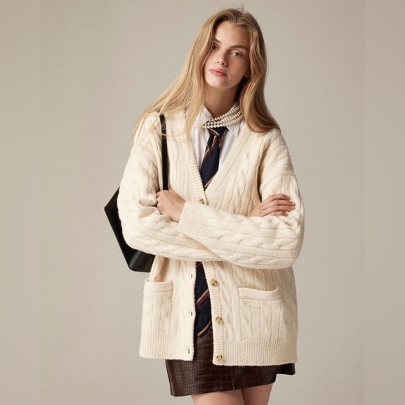 J. Crew relaxed stretch merino cable-knit sweater boyfriend fit 47588 - Picture 2 of 16